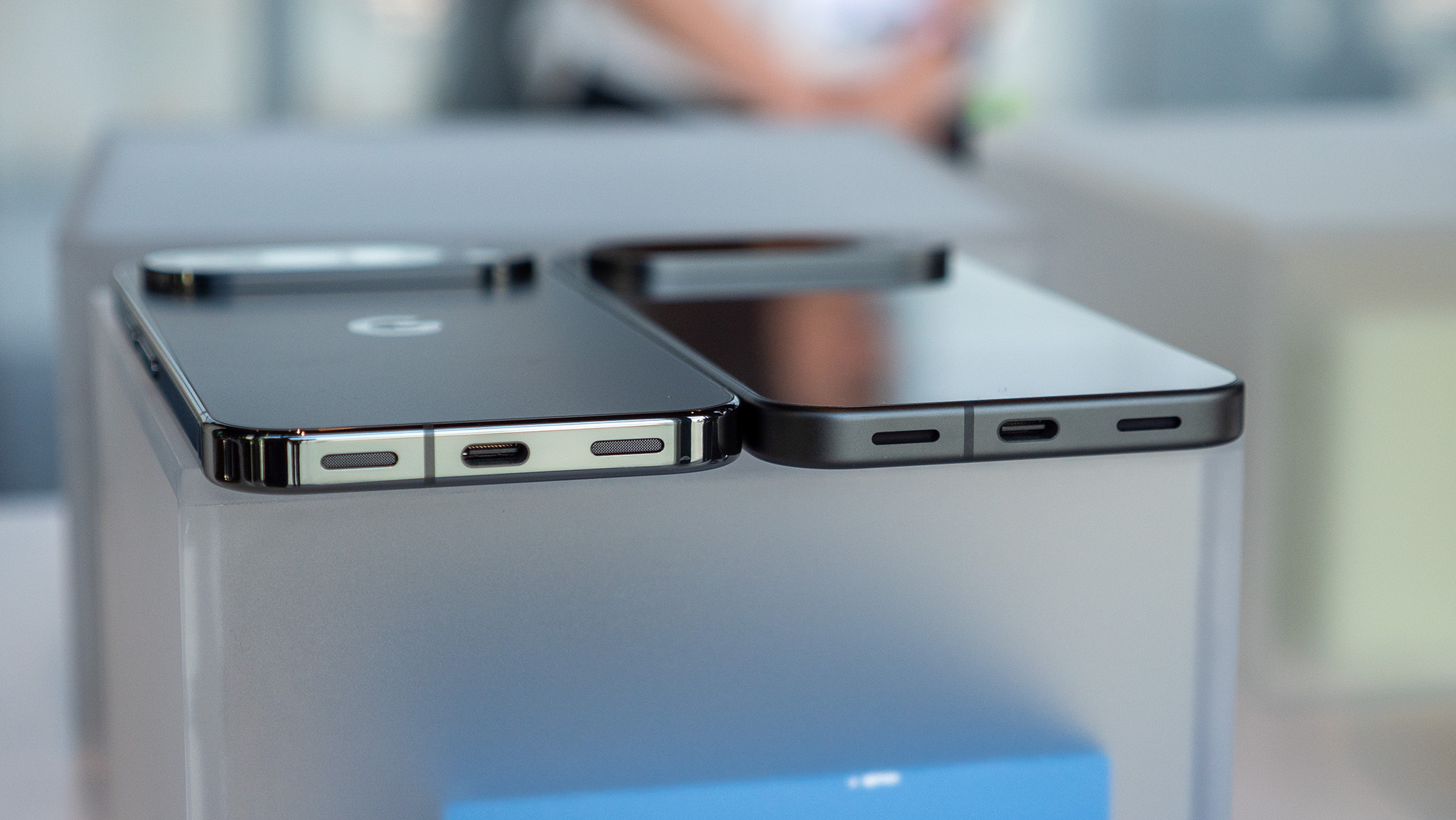 Comparing the obsidian colorsways of the Google Pixel 10 with the obsidian Google Pixel 10 Pro