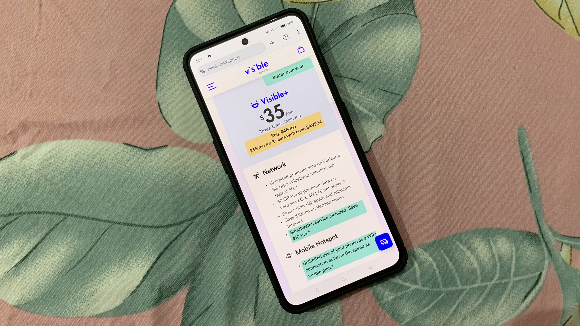 visible website on phone