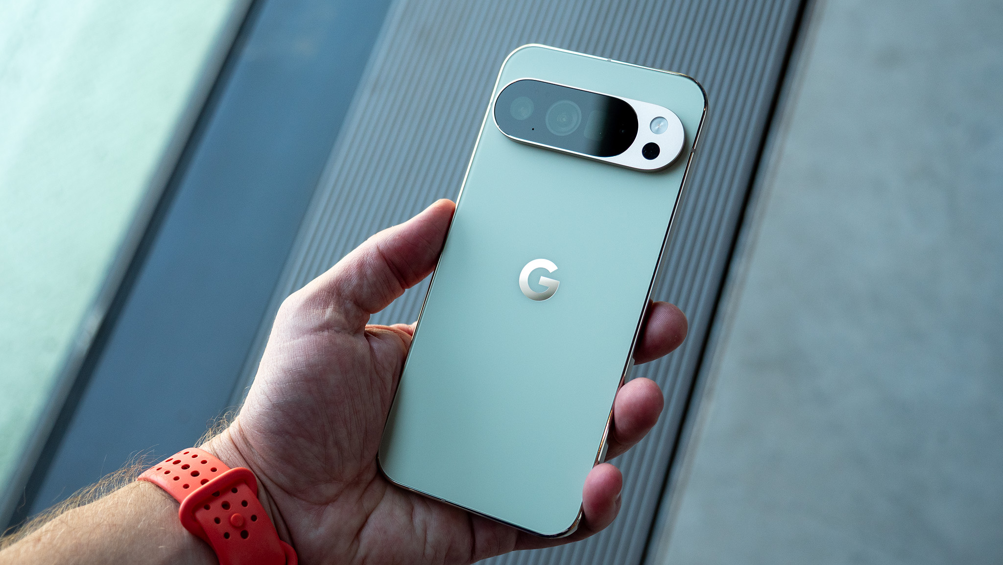 The back of the jade Google Pixel 10 Pro XL